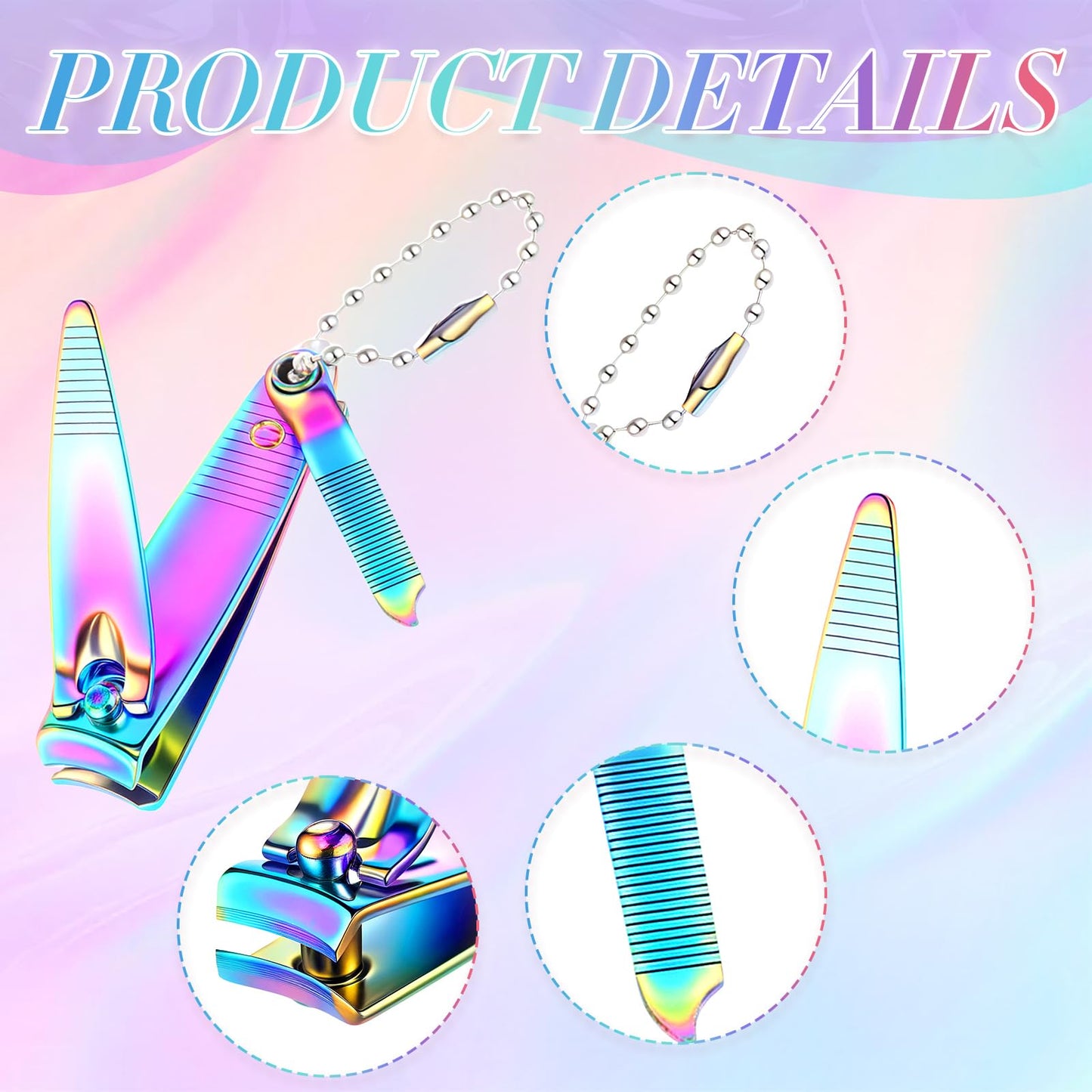 Bememo 12 Pieces Stainless Nail Clippers Set Fingernail and Toenail Clippers Nail Cutter Tool Set for Men and Women (Rainbow)