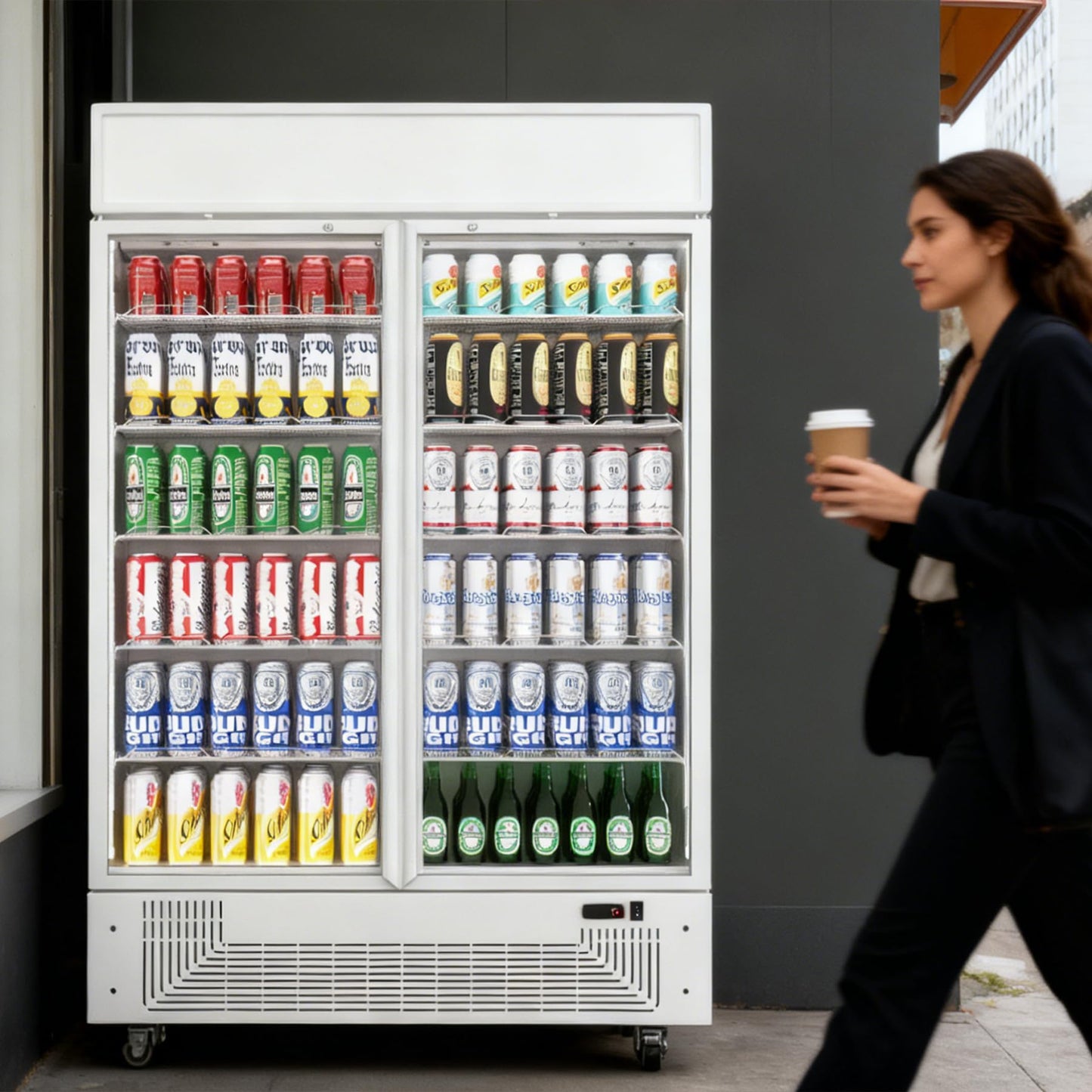 BINGERMA Commercial Merchandiser Display Refrigerator 40 Cu.ft. with 2 Glass Doors ETL Drink Cooler Beverage Fridge for Bars,Restaurants, Convenience Stores, Supermarkets and Offices White