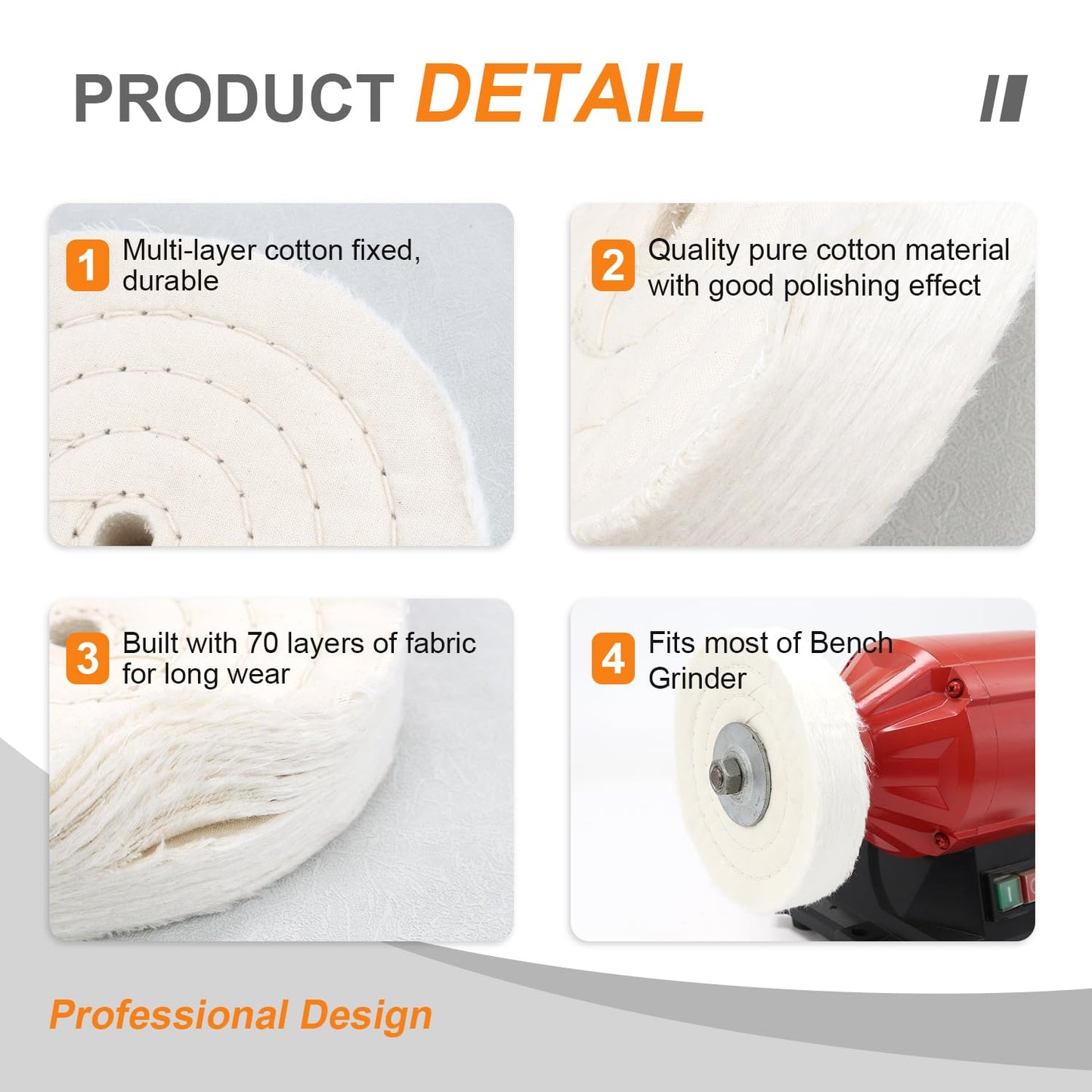 SCOTTCHEN Buffing Polishing Wheel 6 inch (70 Ply) Extra Thick for Bench Grinder Tool with 1/2" Arbor Hole 2 PCS