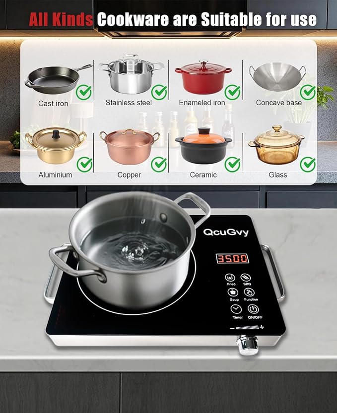 Portable Infrared Burner 3500 Electri Burner with 3 Hours Timer-Electric Hot Plate Touch Control Panel Adjustable Heating Power Glass Plate Electric Cooktop for Cooking (Black)