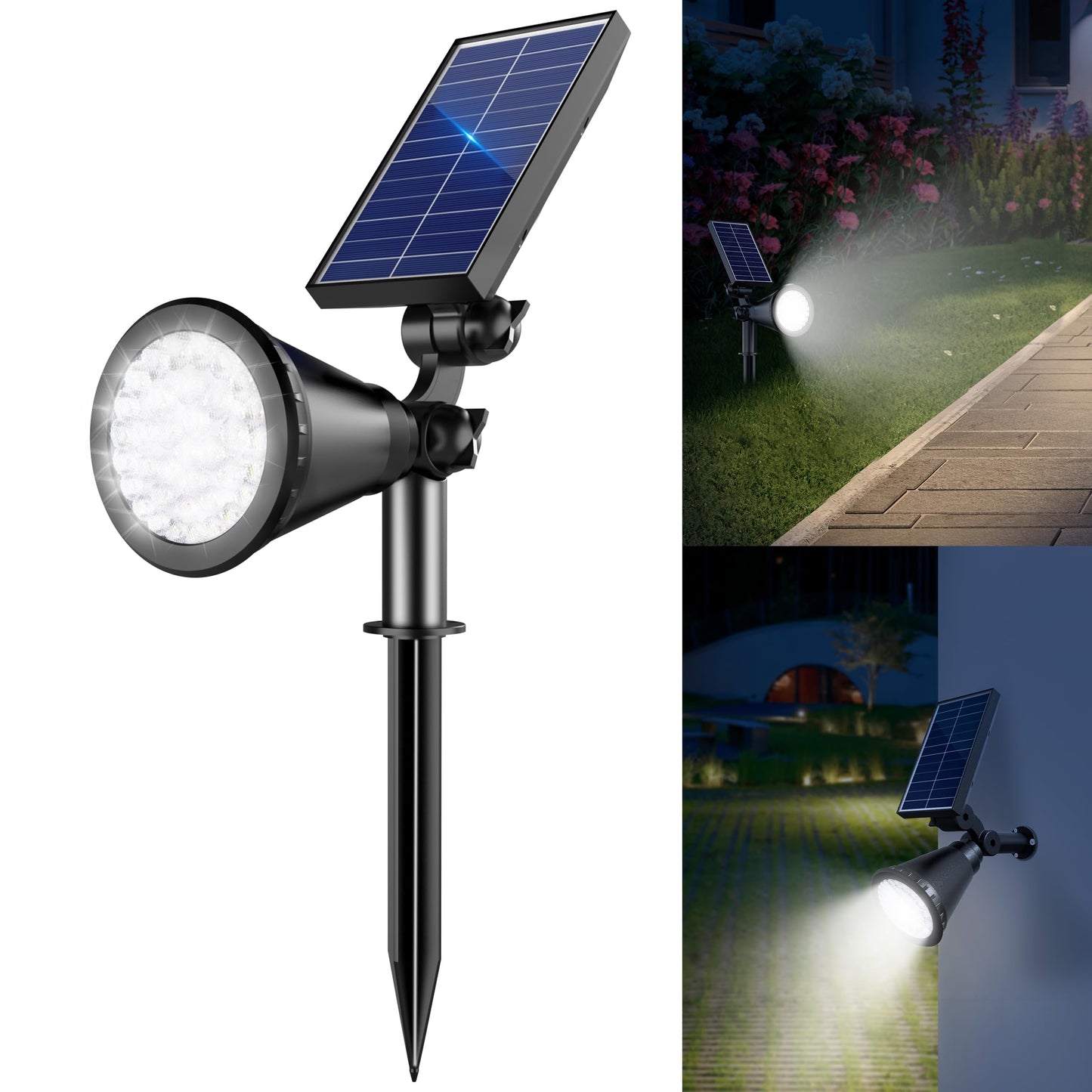 Apomao Solar Lights Outdoor Waterproof  36 Leds 1000Lm Adjustable Solar Spot Lights Outdoor  2-In-1 Solar Powered Spotlight Landscape Lighting For Garden  Yard  Pathway- 1 Pack (Cool White)