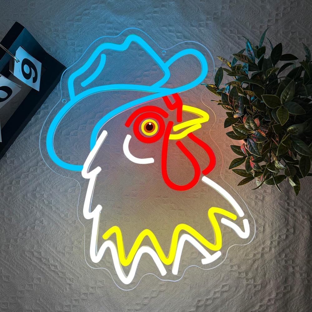 Cowboy Neon Sign,Rooster Dimmable LED Light Signs for Wall Art Decor,Chicken Backdrop for Bar Bedroom Club Party Man Cave Game Room,Western Gift for Men Boys Teen USB Powered（14.8"*11.8"）