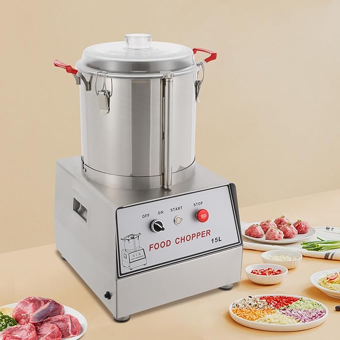 15L Commercial Food Processor, 1400W 1400RPM Stainless Steel Electric Food Processor Machine 110V Electric Grain Grinder for Chili Peppers Carrots Garlic Mushrooms Onions Meat