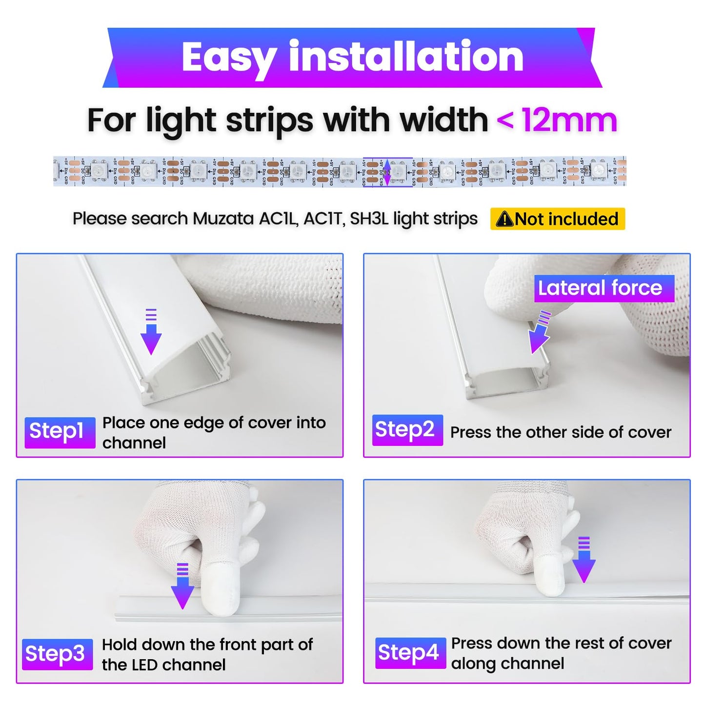 Muzata Led Channel System 10Pack, 3.3Ft/1M, Silver Aluminum With Milky White Cover, Model U1Sw
