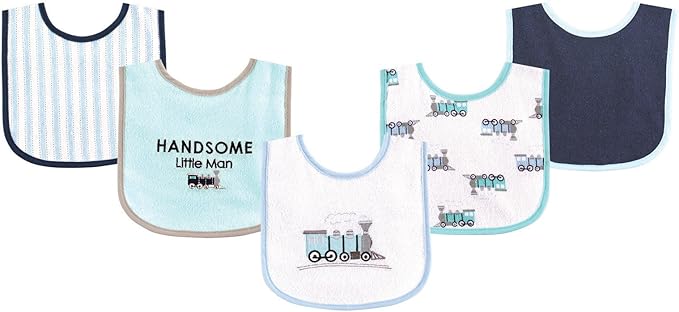 Luvable Friends Baby Cotton Terry Drooler Bibs with PEVA Back, Transportation, One Size