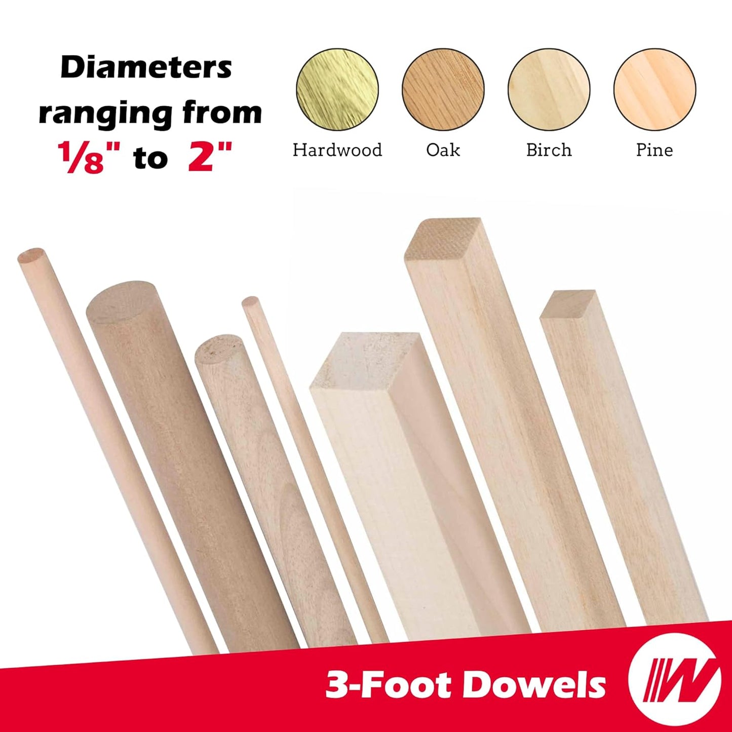 Red Oak Round Dowels (3/4" x 36", Pack of 8) | Variety of Diameters & Wood Species | Unfinished Wooden Dowel Rods for Crafts & DIY Home Projects | Curtain Rod, Macrame Supplies, Moulding, Flagpole