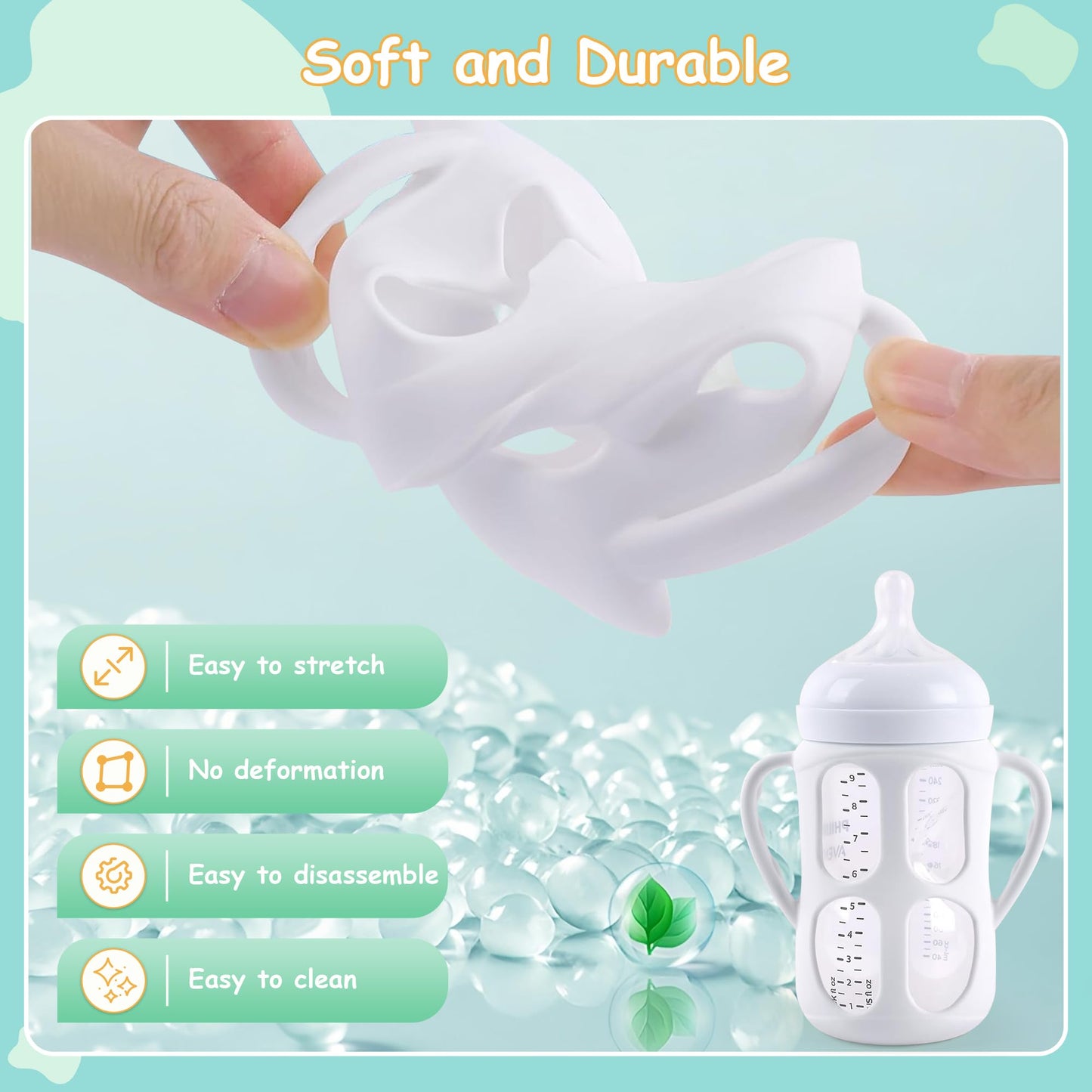 4 Pack Silicone Sleeves with Handles for Philips Avent Natural Baby Bottle 9 oz/8 oz, Avent Glass Bottles Sleeve Easy grip, Anti Breakage Baby Bottle Holder, Compatible with Philips Avent Glass Bottle
