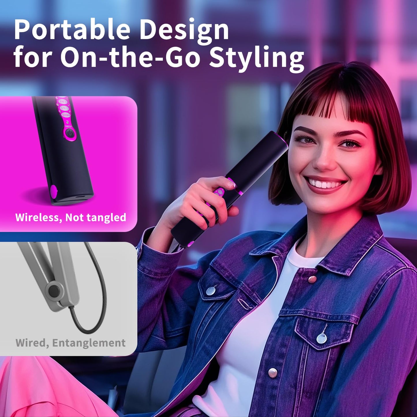 Travel Small Hair Straightener and Curler 2 in 1 for Short Hair, Cordless Titanium Flat Iron, Portable, USB-C Rechargeable, Fast