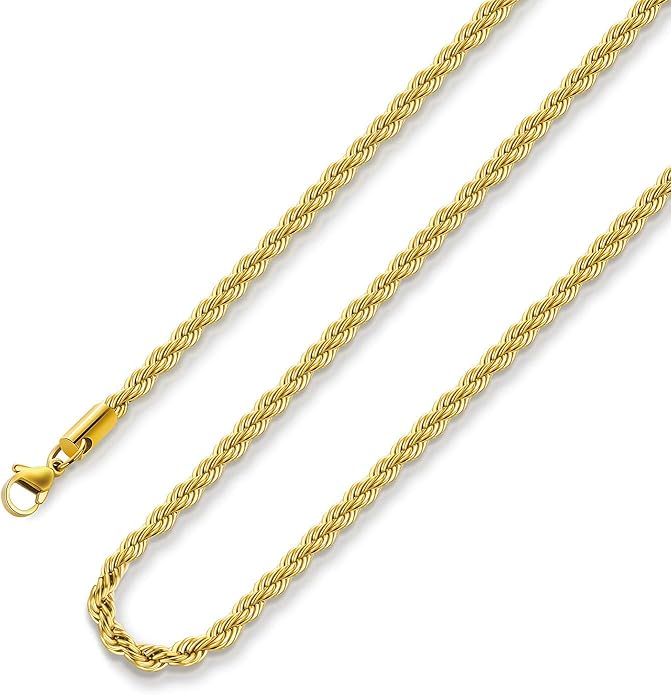 Monily Valentine's Day gifts 24k Real Gold Plated Rope Chain 1.5mm 2.5mm 5mm Stainless Steel Twist Chain Necklace for Men ...