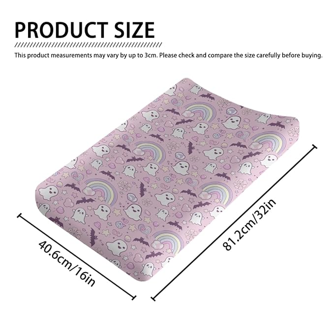 Cute Cartoon Halloween Theme Bats Rainbow Pattern Baby Changing Pad Cover, Unisex Fall Winter Holiday Nursery Diaper Changing Table Pad Mat Sheet for Boys Girls-16x32