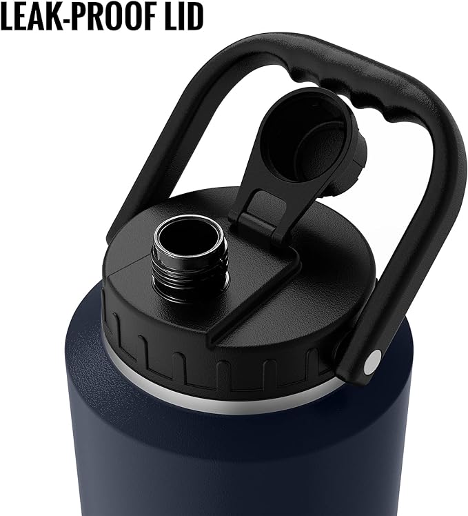 SkyWell Half Gallon Insulated Water Bottle with Handle and Wide Mouth Water Flask Sweat-Proof and Leak-Proof 64 Oz Water Jug for Outdoors, Navy