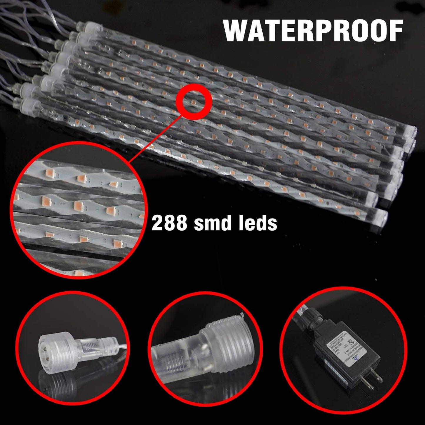 Funpeny Meteor Shower Rain Lights, 288 Led Blue Icicle Christmas Lights, 30Cm, Outdoor Raindrop Holiday Decoration