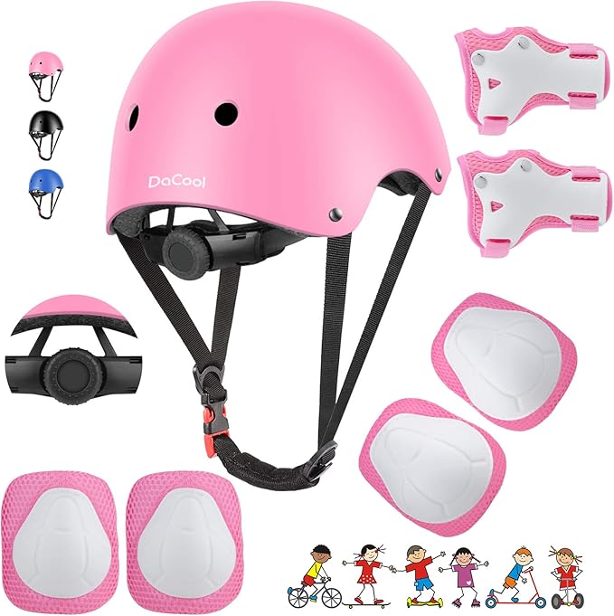 DaCool Kids Bike Helmet Set Skateboard Knee Pads - Kids Helmet Elbow Pads Wrist Guards Adjustable for 3~10yrs Girl Boy Kid...