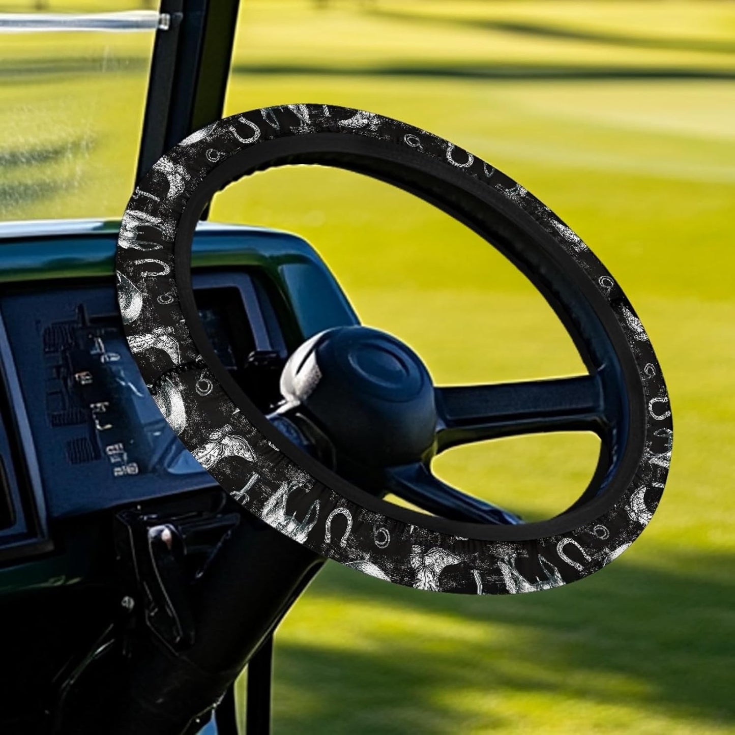 Western Cowboy Golf Cart Steering Wheel Covers Black Golf Cart Steering Wheel Cover for Club Car Accessories Feels Good in Handling