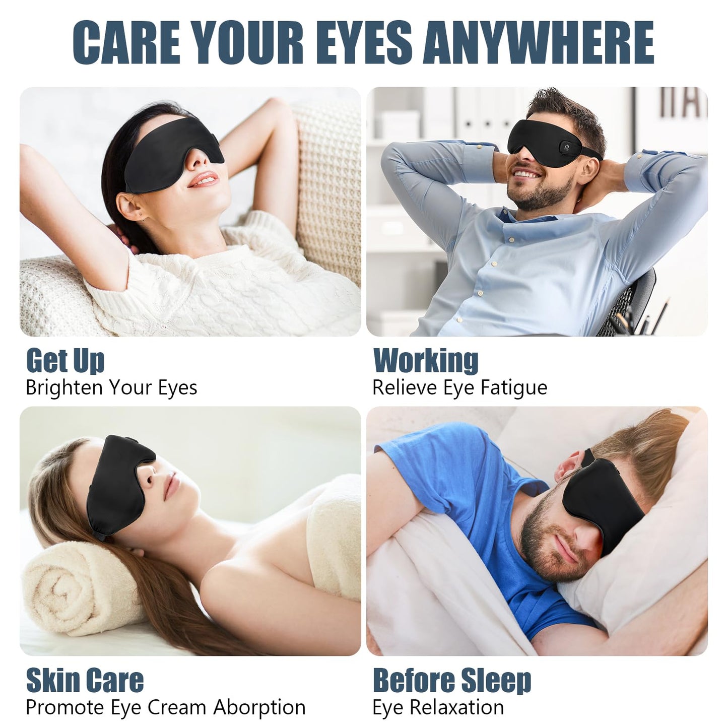 Heated Eye Mask, Mutilplx Cordless Heated Eye Masks for Dry Eyes, Washable Warm Eye Compress Eye Heating Pad for Eye Relief Stye Treatment Improved Sleep Travel (Black)