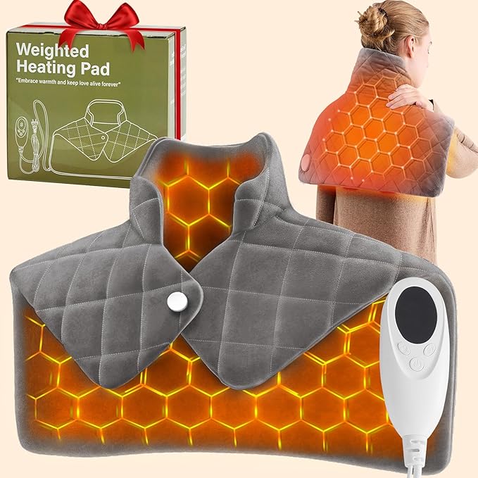 Weighted Heating Pad for Neck Shoulders and Back, Valentines Day Gifts for Her Him Husband, Birthday Gifts for Women Men Dad, Instant Electric Heated Blanket with 9 Heat Options 4 Auto-Off Timer, Grey