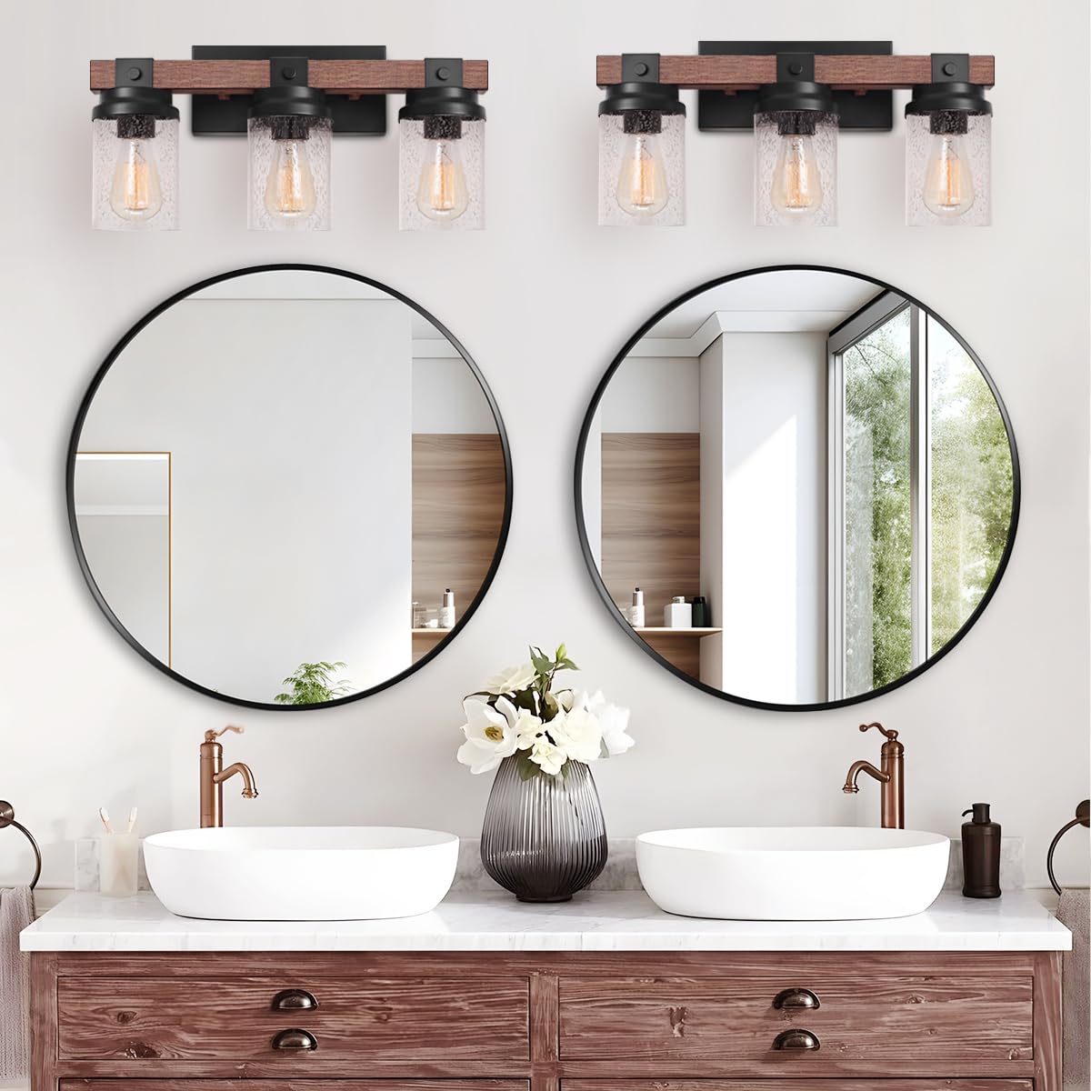 ZSMIHDOH 3-Light Farmhouse Vanity Light Rustic Over Mirror Bubble Glass 3 Light