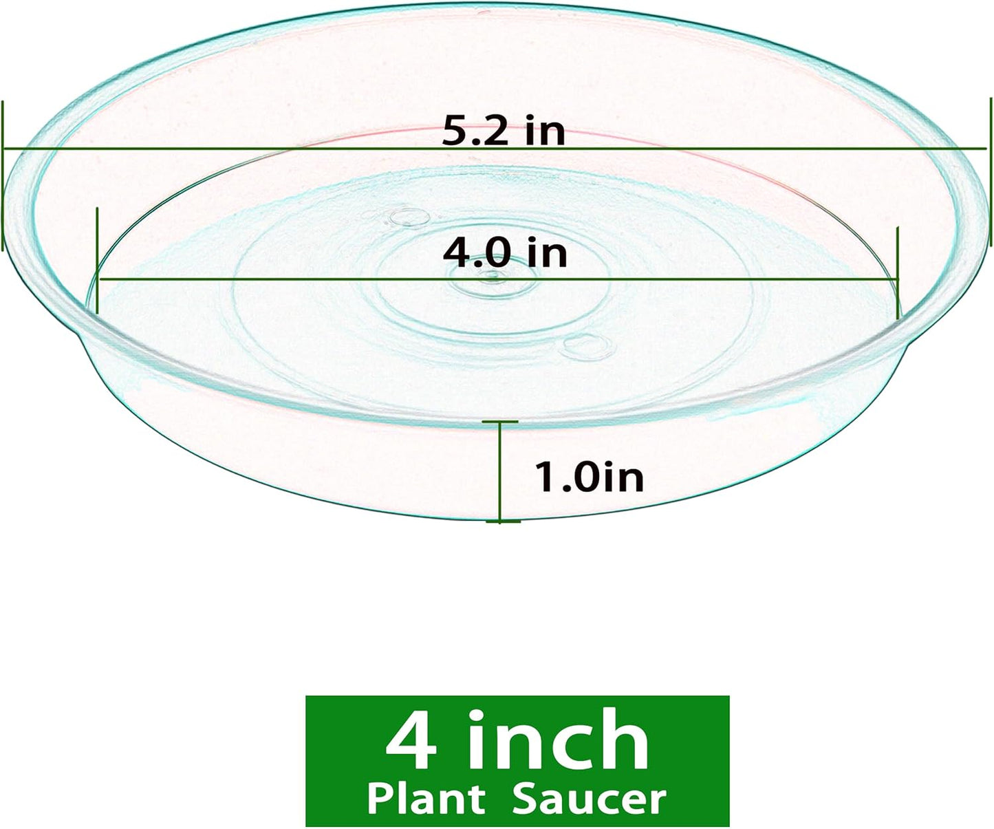 6 Pack Plastic Plant Saucer Planter Water Drip Tray, 4 5 6 7 8 9 10 11 12 inch, Heavy Sturdy Tray for Indoors Outdoor Plants, Flower Pot Saucers for Pots Base (4", Green)