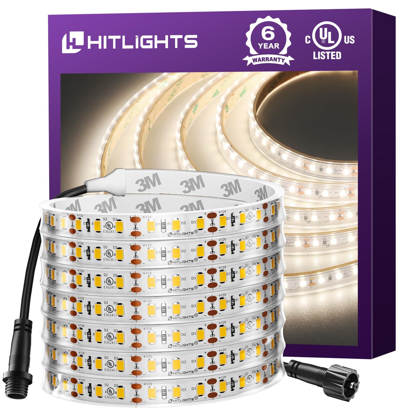 Outdoor LED Strip Lights Waterproof White, 16.4ft IP67 High Density Dimmable Tape Light 4000K, 600 LEDs, 300Lm/ft, 12V Flexible Rope Lights for Home, Balcony, Roof, Patio (Power Source Not Included)