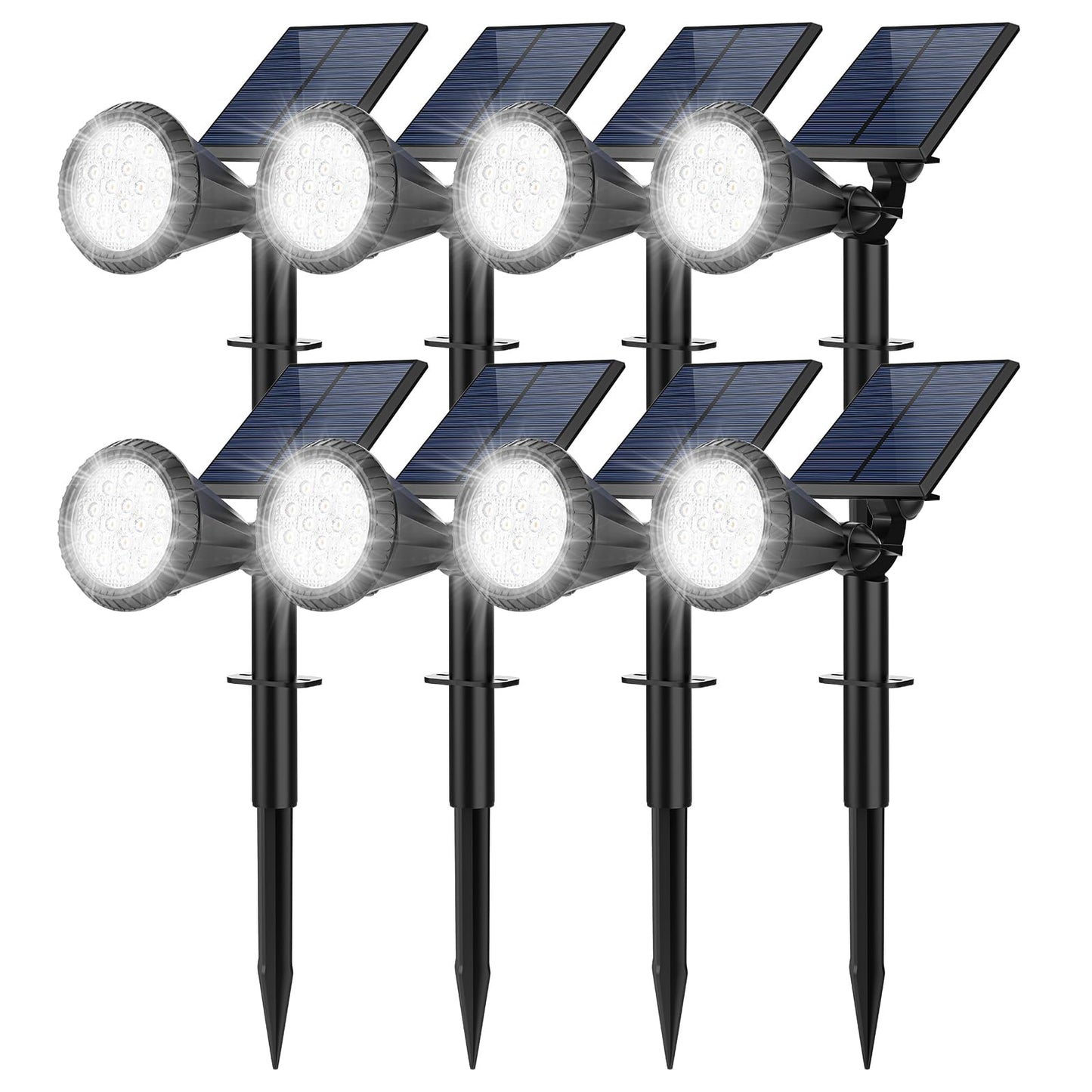 Fratink Solar Spot Lights Outdoor, 8 Pack Outdoor Solar Lights for Yard, 4 Lighting Mode Solar Landscape Spotlights with Auto On/Off, 2-in-1 Waterproof Wall Lights for Garden, Walkway (Cool White)