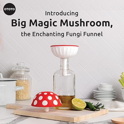 OTOTO Mushroom - Foldable Small Kitchen Funnel with Wide Mouth for Jars. Bottle Liquid Transfer - Silicone, 100% Food Safe, BPA Free, Dishwasher Safe