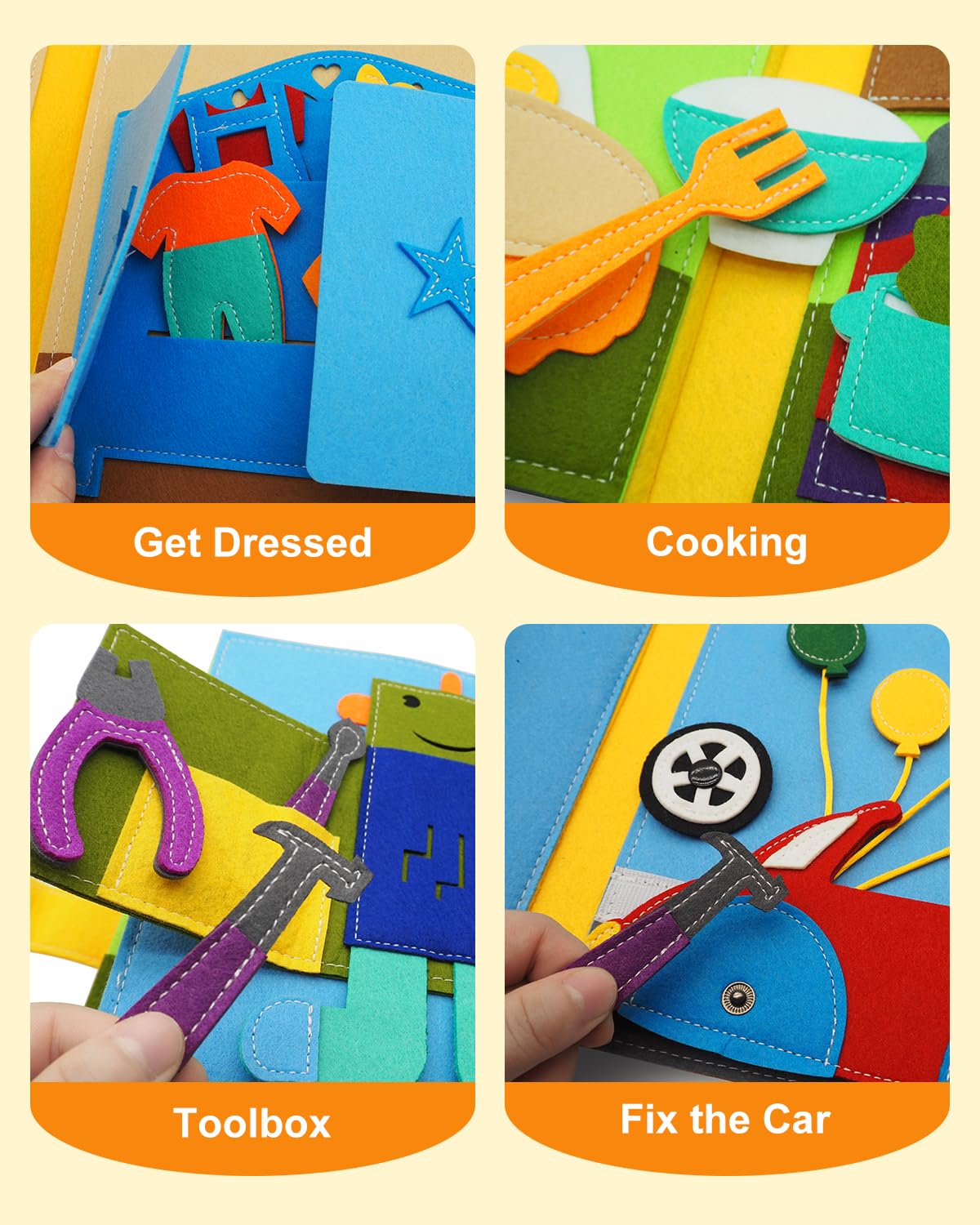 Felt Busy Book for Toddlers 1-3, Montessori Busy Board for 1 Year Old, Quiet Book Airplane Travel Toys, Sensory Early Learning Educational Toy, Car Activity Books, Kids 3-5, Pretend Play Boys Gifts