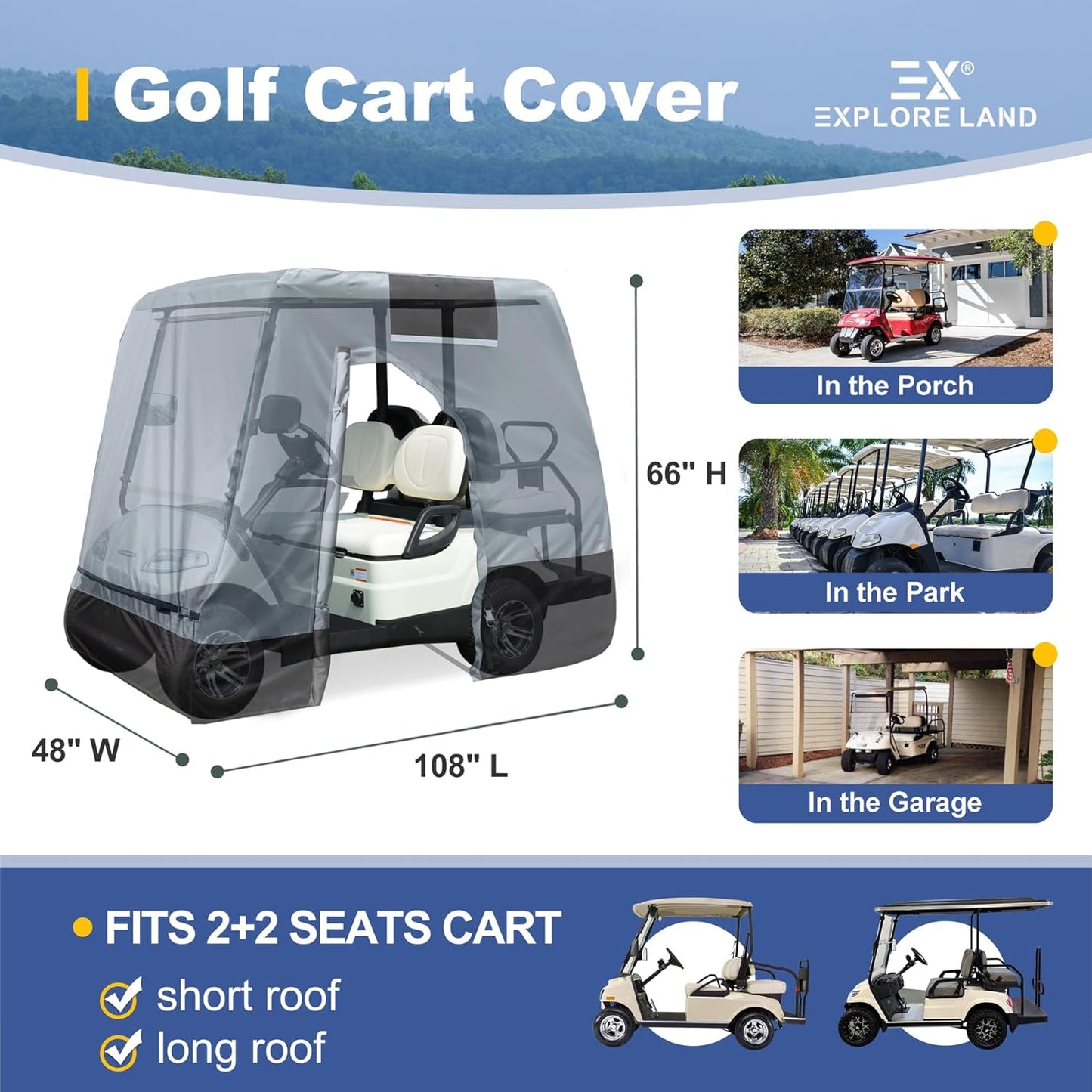 Explore Land Waterproof Golf Cart Cover Universal Fits for Most Brand 2/4/6 Passenger Car