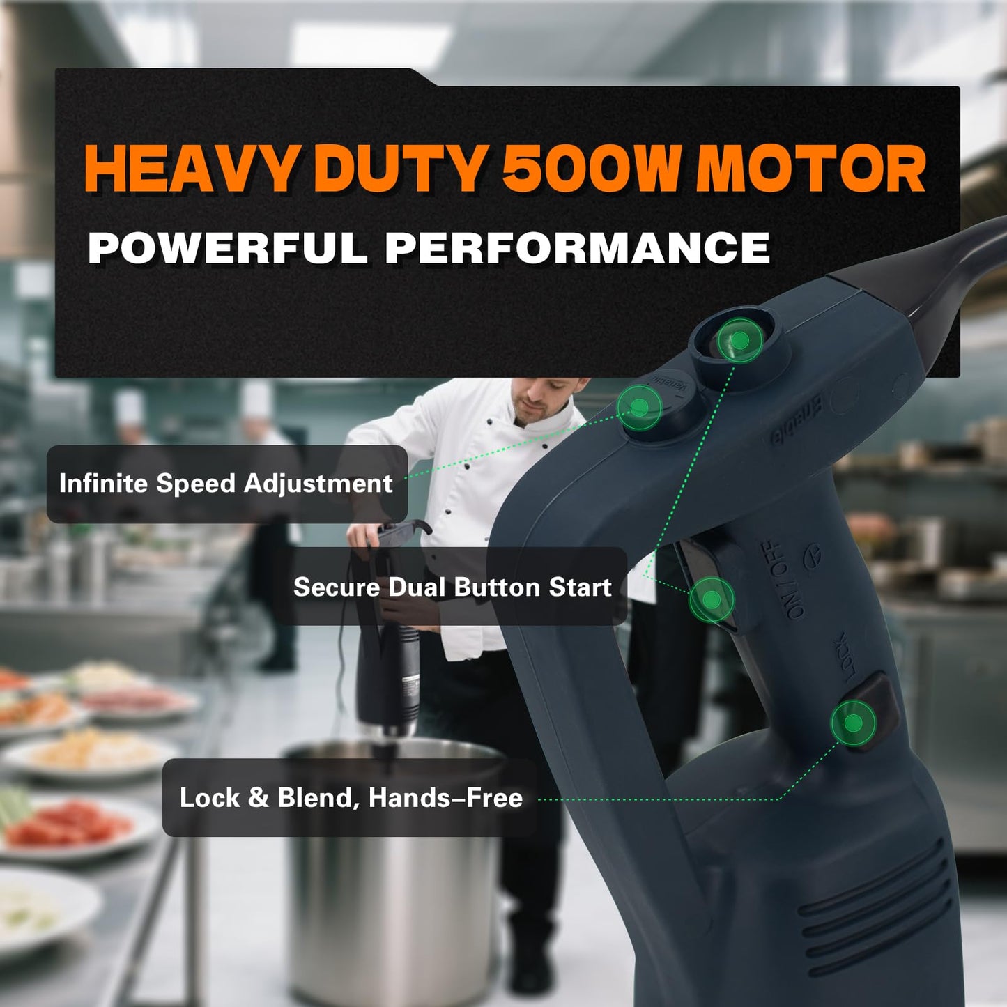 COOLUMA Commercial Immersion Blender, 500W Heavy Huty Hand Blender, With 20 Inch Detachable Shaft, 48 Gallons Capacity, Professional Industrial Grade Commercial Hand Mixer.