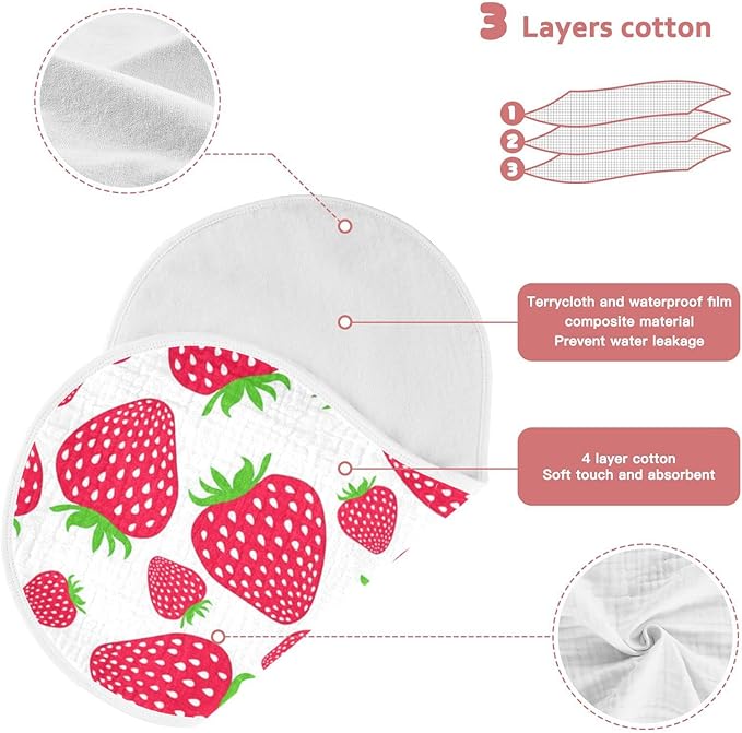 Muslin Baby Burp Cloths Set of 1, Soft Absorbent Cute Strawberry Muslin Washcloths, Bibs, Face Towel for Newborn Boys Girls, 22 x 11 Inch