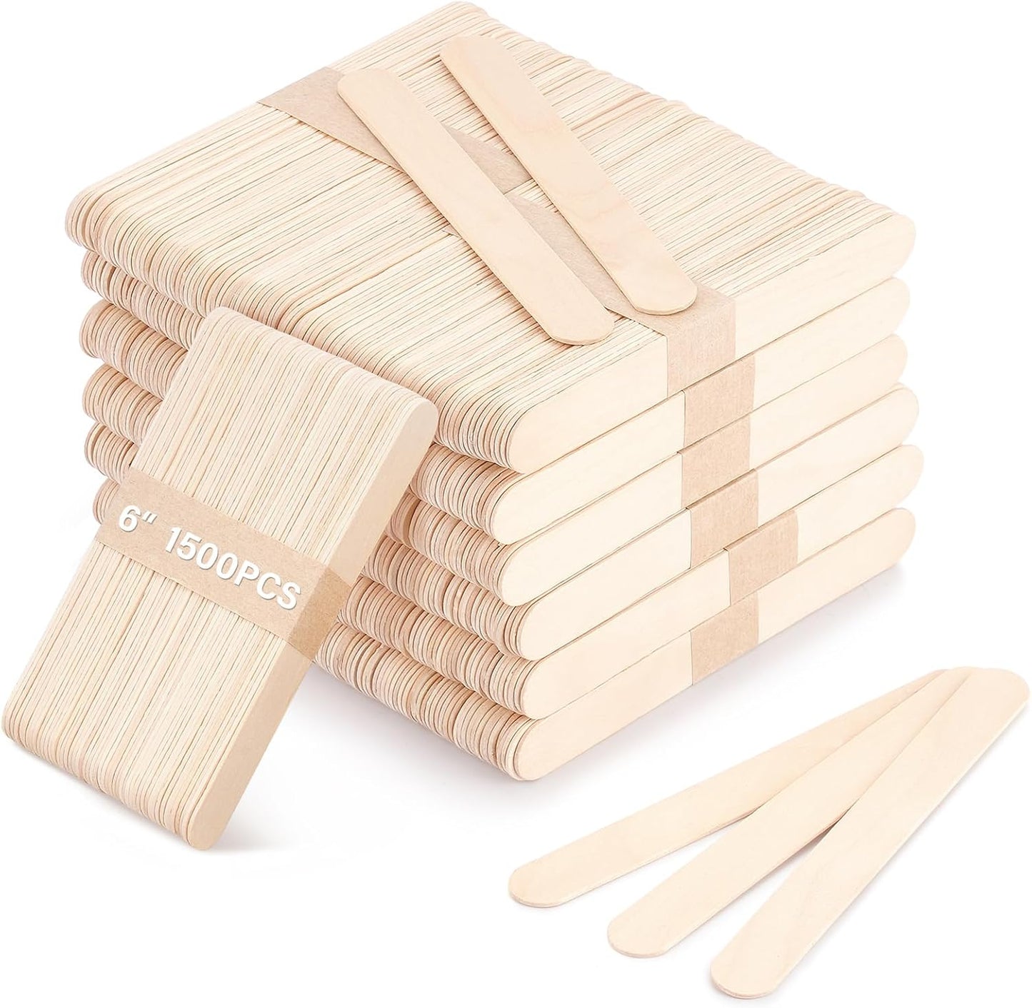 1500 Pcs Wooden Wax Sticks 6-Inch Jumbo Wood Waxing Stick Wax Spatulas Applicator Multi-Purpose Wood Popsicle Craft Sticks for Body Hair Removal, Tongue Depressors and Craft Projects