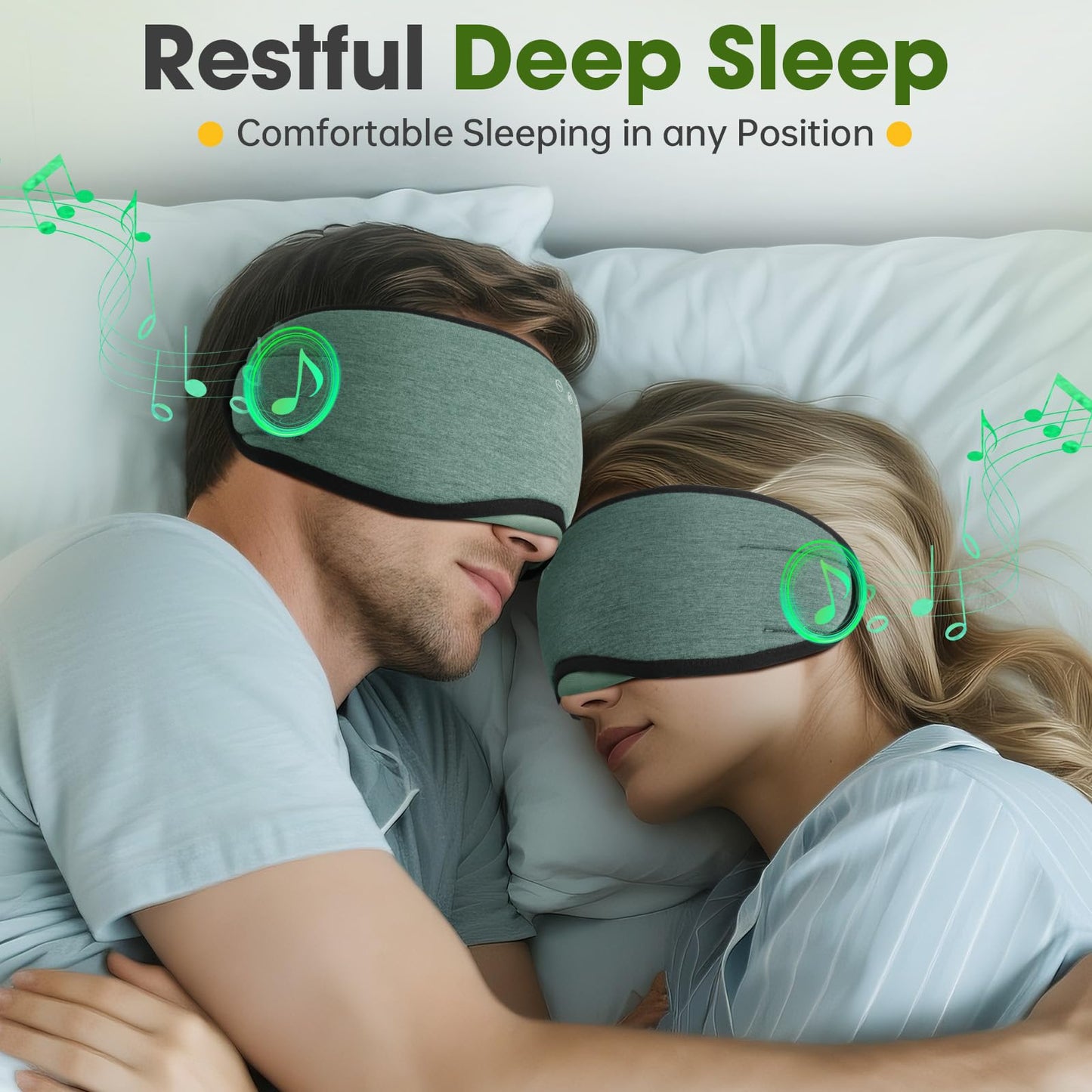 ZHENYEMEI Sleep Headphones with Bluetooth 5.4 Sleep Mask, Bamboo Cotton Music Wireless Bluetooth Eye Mask for Sleeping, Earphones HD Speaker Microphone for Travel, Gifts for Men Women, Green