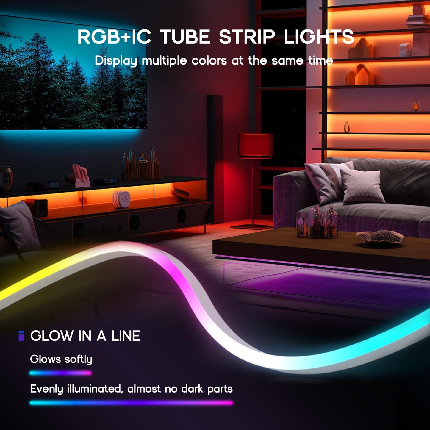 VOEWT LED Neon Rope Lights, IC+RGB, 65.6FT, App/Remote Control, Outdoor IP65 Waterproof, Model D661