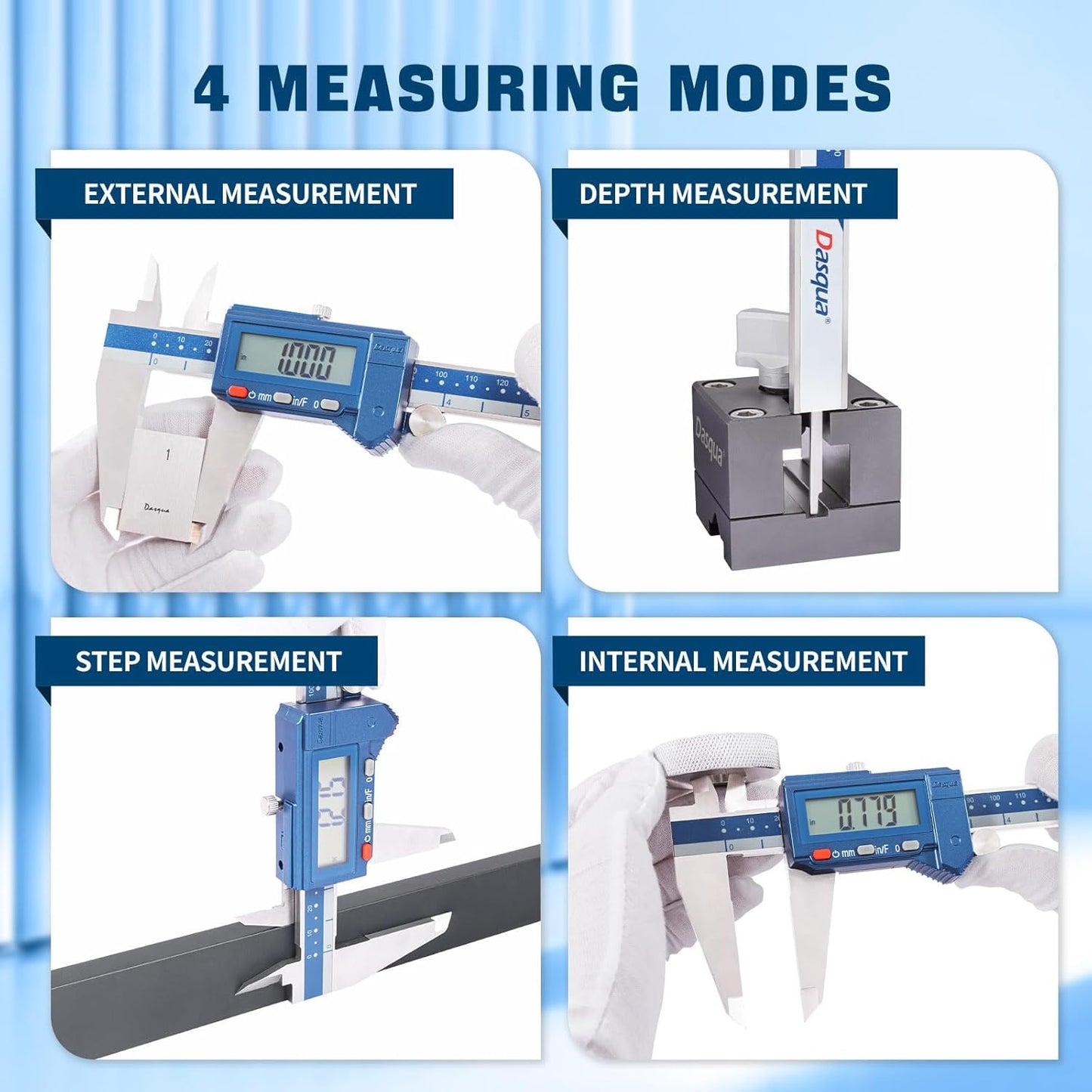 Dasqua Digital Caliper 12", IP54 Stainless Steel Water Resistant Caliper with Large LCD Display and Storage Case, Easy Switch Between Inch/Metric/Fraction, Accuracy 0.001'', Precision Measuring Tool
