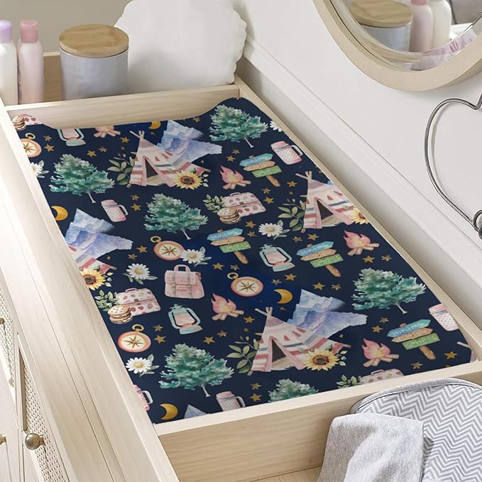 Outdoor Camping Baby Changing Pad Covers for Boy Girl 32''x16'' Summer Campsite Fitted Diaper Change Table Sheets Love Camp Camping Adventure Soft Nursery Baby Changing Pad Table Mats