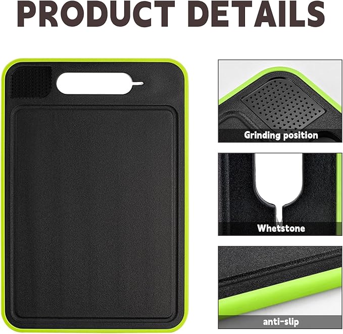 Cutting Board Double Sided,2 Pcs Vegetable Board With Sharpening Stone,Large Size+Small Size,Food Grade Stainless steel and Wheat straw PP Material,Eco-Friendly (Gray)