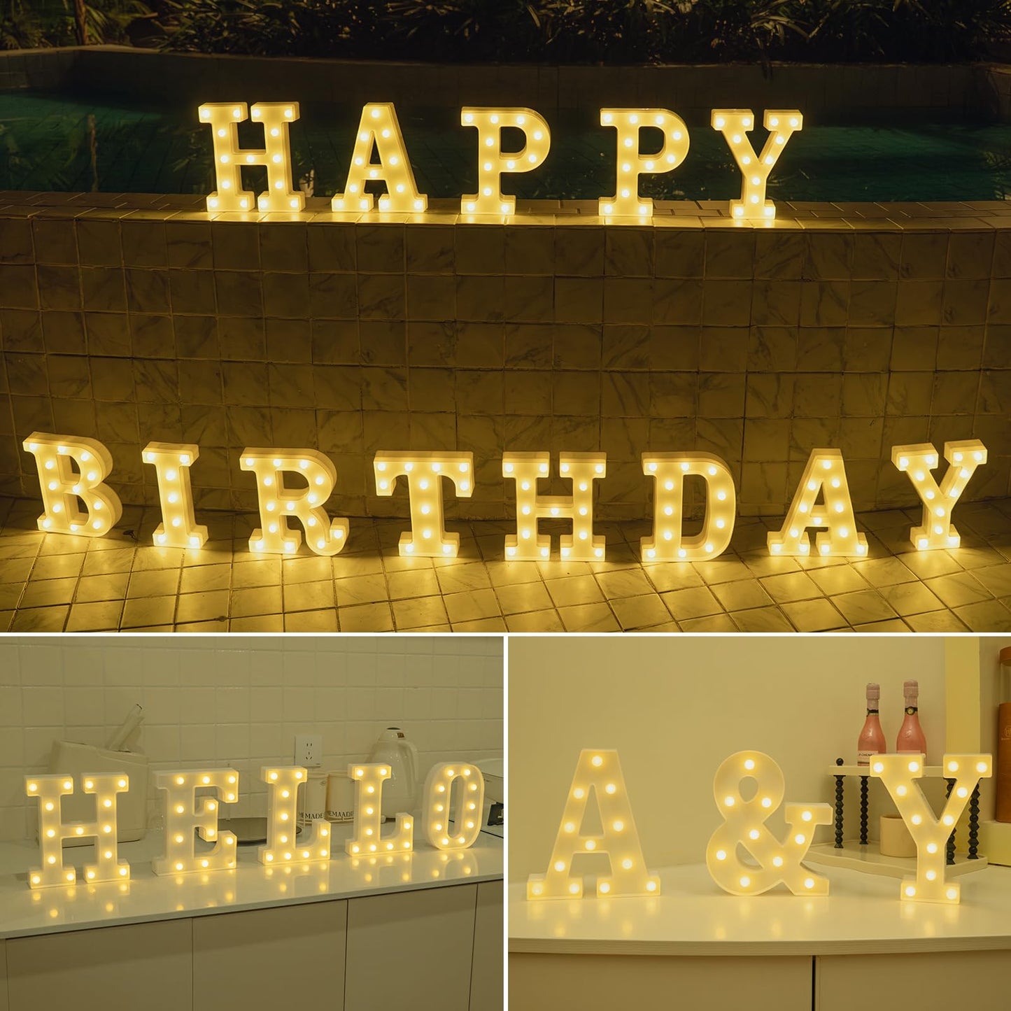 Foaky Rechargeable Led Letter Lights Sign Marquee Light Up Letters Sign For Night Light Wedding/Birthday Party Christmas Lamp Home Bar Decoration (C)