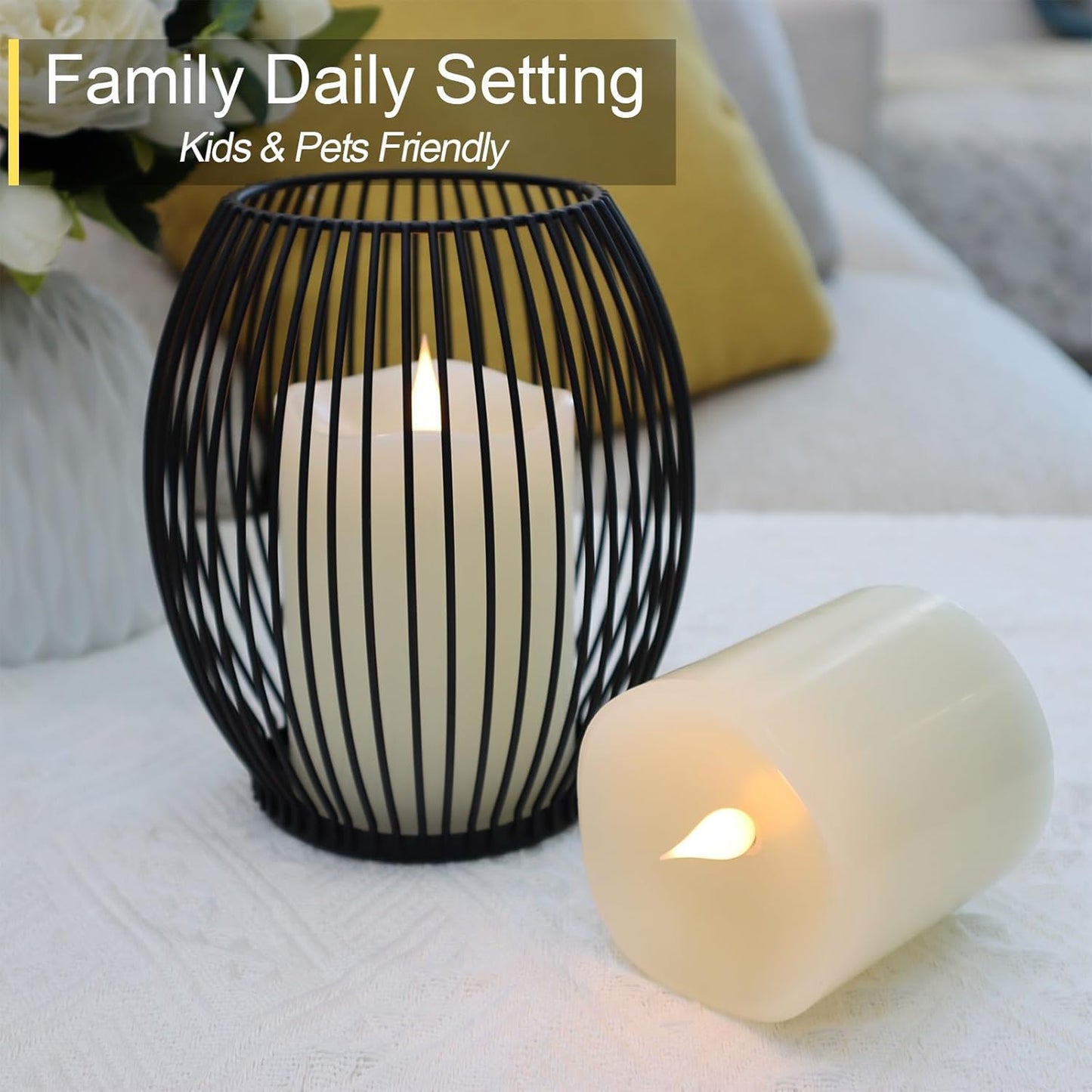 Flameless Candles Battery Operated with Timer, 3D Moving Flame Flickering, Last 600+ Hours Battery Candles, 3" x 3" Ivory Real Wax Electric LED Candle for Wedding Party Decorations