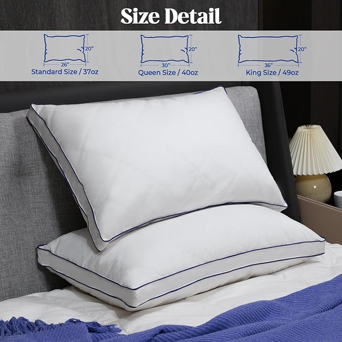 puredown King Size Pillows Set of 2, Feather Down Pillow Bed Sleeping Pillow, Cotton Shell Gusset Design Bed Pillow,King Pillows 2 Pack