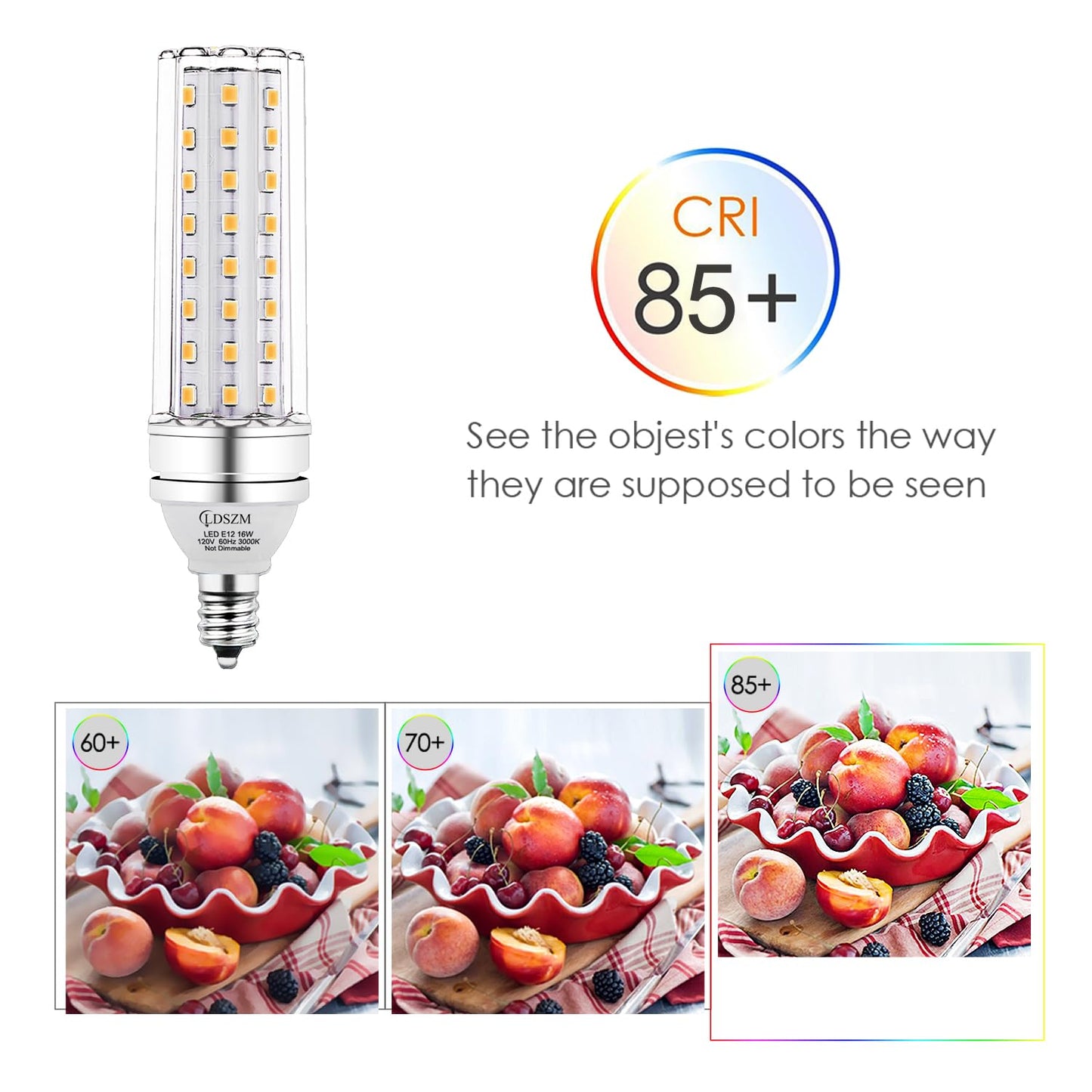 LDSZM E12 LED Candelabra Bulbs, 16W, 1400lm, Warm White 3000K, Pack of 4, Non-Dimmable, Aluminum