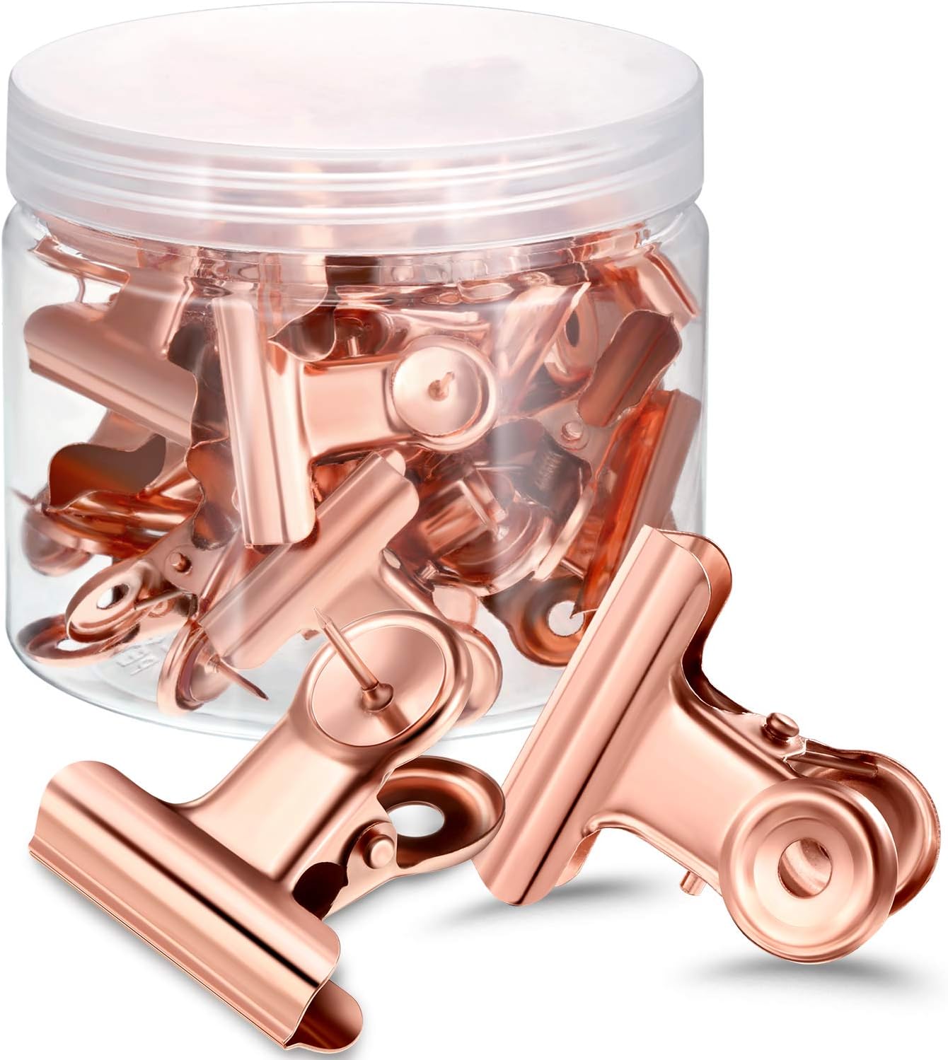Outus 30 Pieces Push Pins Clips Thumb Tacks with Clips Cork Board Tacks for School Artworks Projects on Cork Photos Documents on Bulletin Board No Holes for The Paper(Rose Gold)