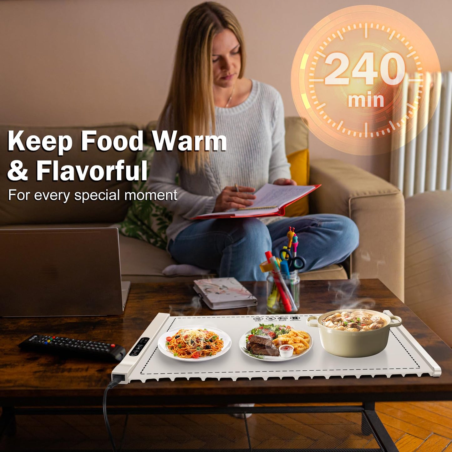 Food Warming Mat - Portable Party Buffet Electric Warming Tray, Foldable Food Warmer, Timed Off, Temperature Adjustable, Suitable for Daily, Outdoor, Party