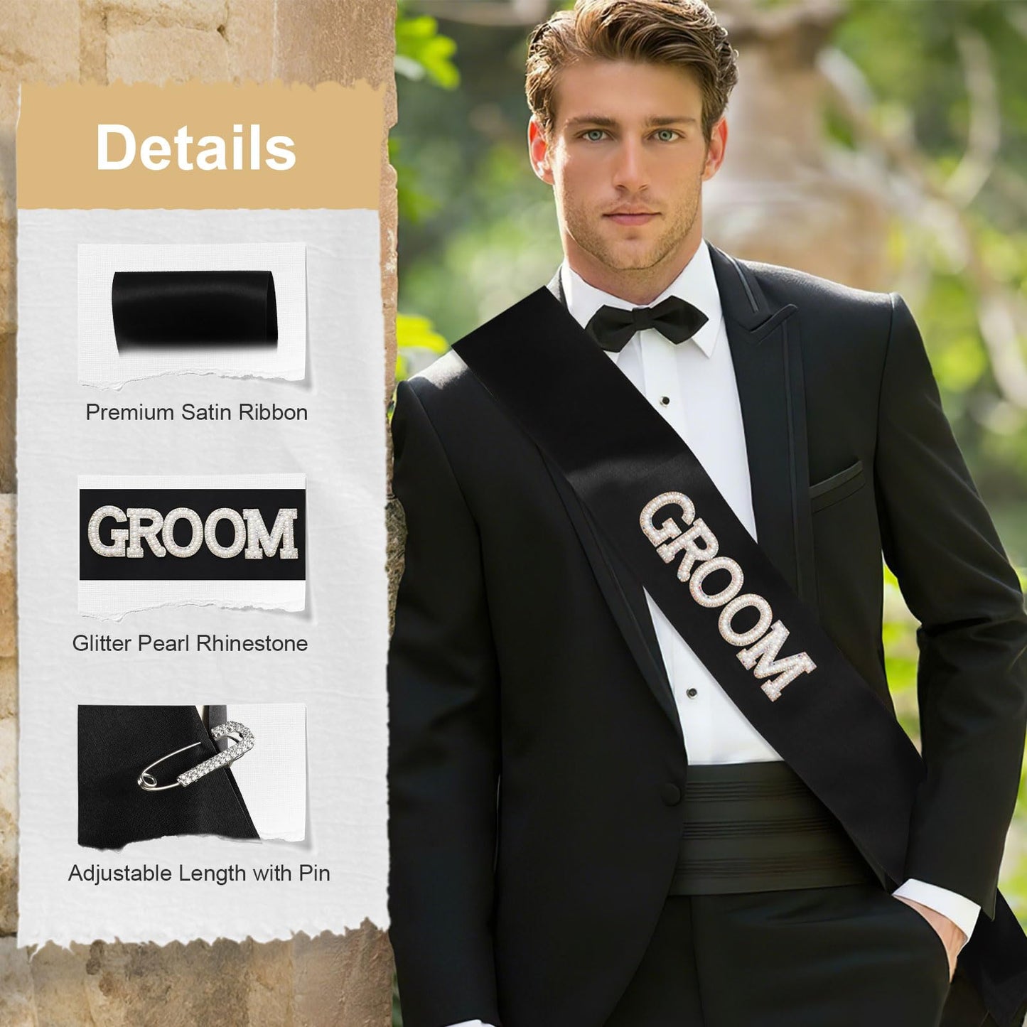 Etercycle Groom Sash, Bachelor Party Sash Wedding Decorations, Glitter Black Groomie Satin Sash For Wedding Engagement Party Fav