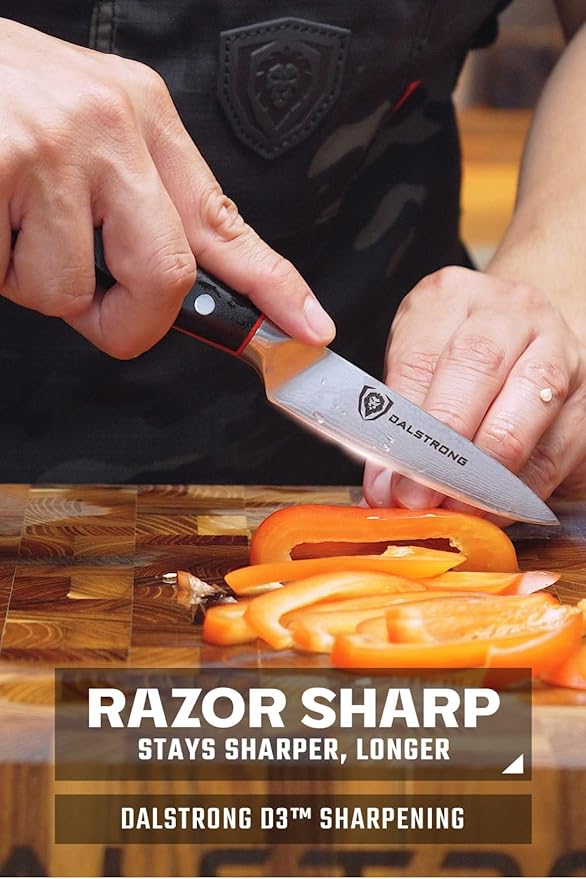 Dalstrong Paring Knife - 3.5 inch - Shogun Series ELITE - Damascus - AUS-10V Japanese Super Steel Kitchen Knife - Vacuum Treated - Vegetable, Fruit Knife - Razor Sharp Cooking Chef's Knife - w/Sheath