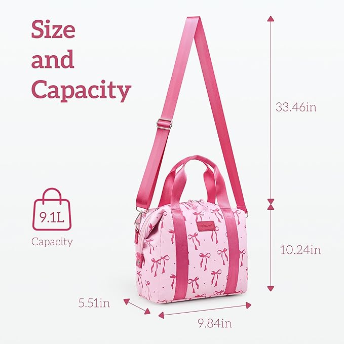 Lunch Bag Women Insulated Lunch Box,Cute Large Lunch bags,Reusable Leakproof Cooler Bag with Adjustable Shoulder Strap for Men Adult Work Office Picnic Hiking Pink bow