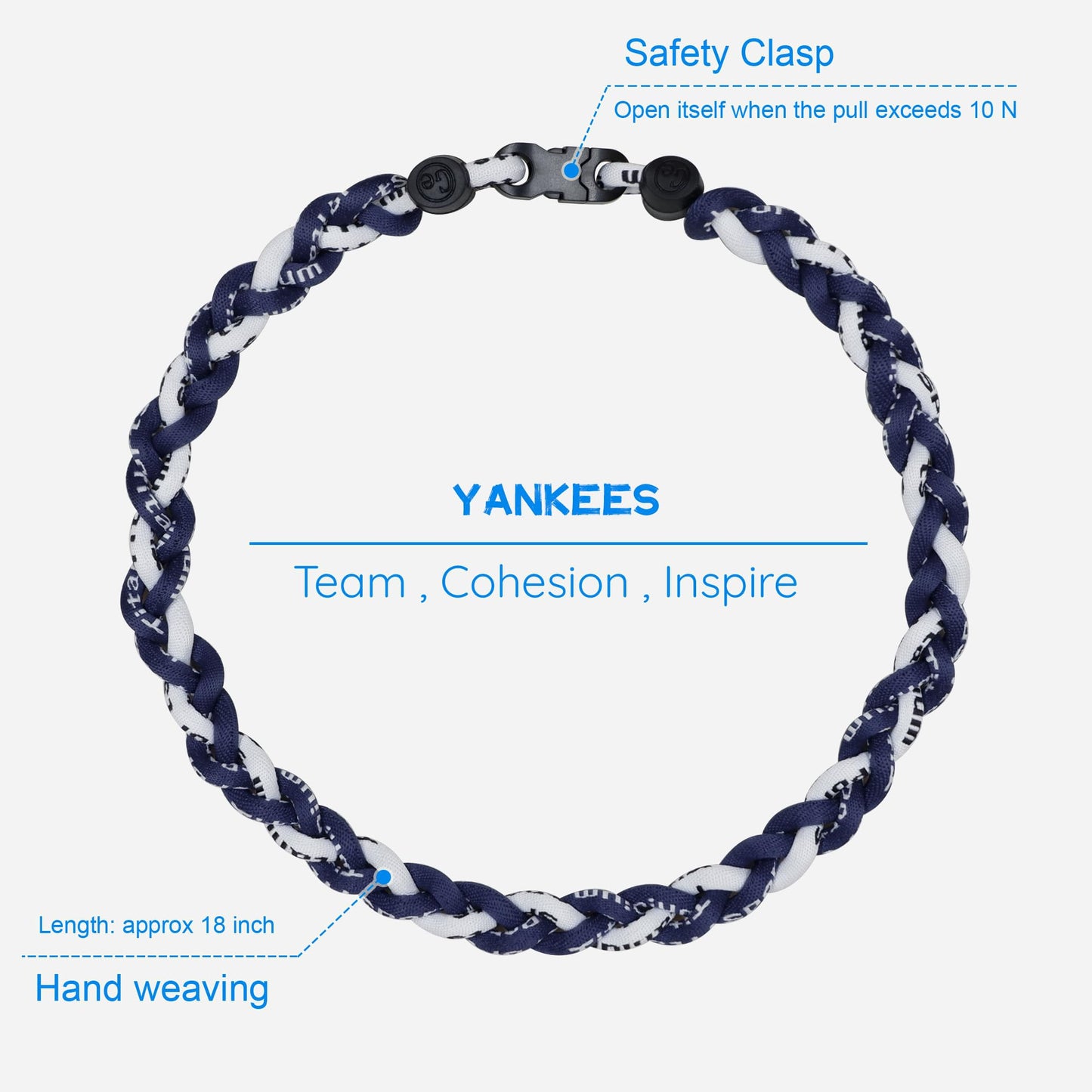 SUPBOMM Baseball Rope Necklaces, League Team Colors Braided Necklace, Baseball Team Gifts, Yankees