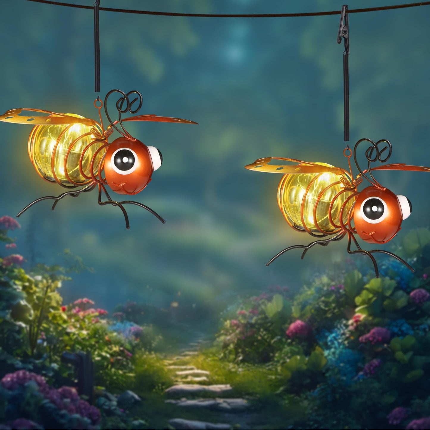 2 Pack Bee Solar Outdoor Hanging Lantern Creative Small Sculpture Lights Durable Waterproof Lamp Suitable For Festivals Garden Decor Birthday Gifts For Grandma Mom Women Girl