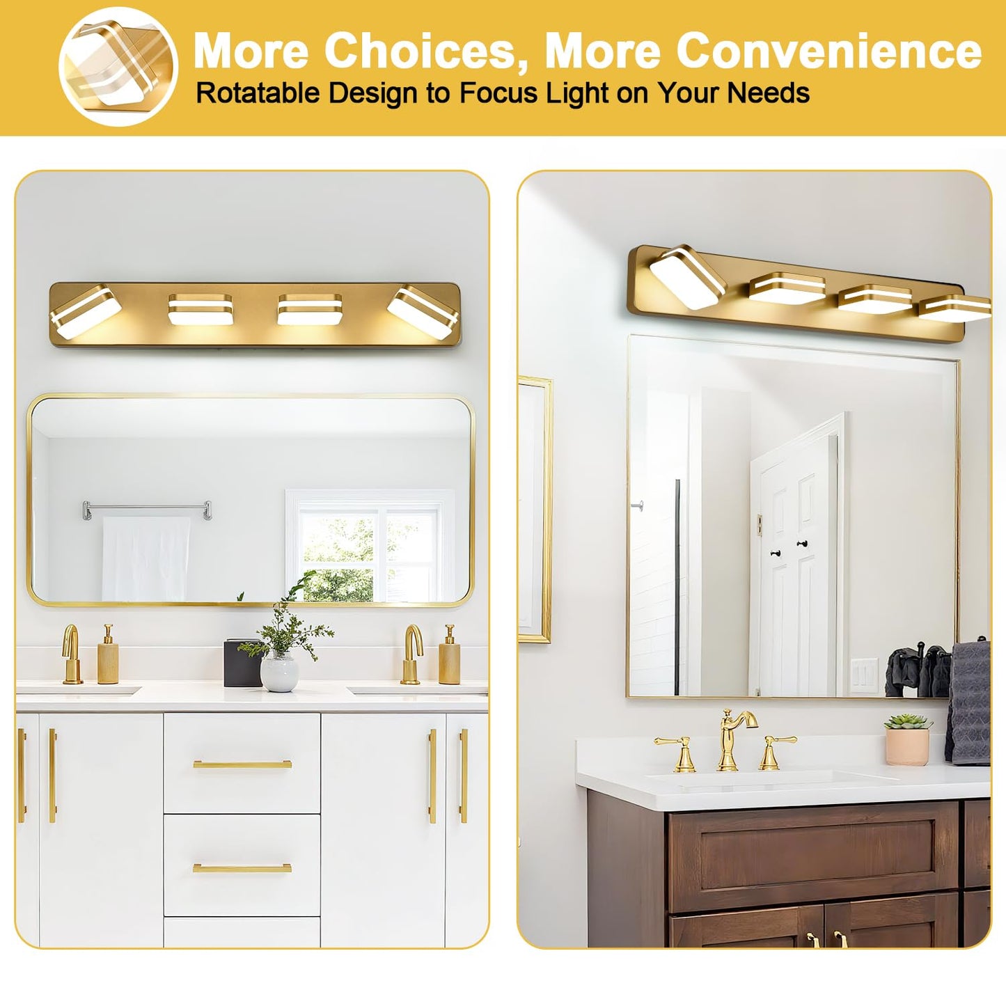 1600Lm Led Modern Bathroom Vanity Light Fixtures  360?Rotate Acrylic Gold Vanity Lights For Bathroom  Modern Wall Lighting Fixtures Over Mirror Kitchen Living Room (Natural White Light 5000K)