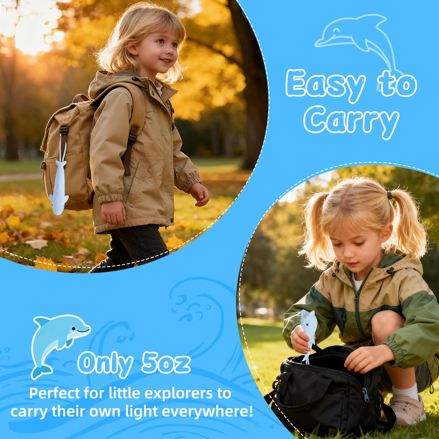 Tremdwoto Flashlights For Kids  Rechargeable Kids Flashlight For Boys & Girls  Toddler Flashlight For Camping & Outdoor Adventures  Night Walks And Home Use  Cool Animal Birthday Gift  Dolphin