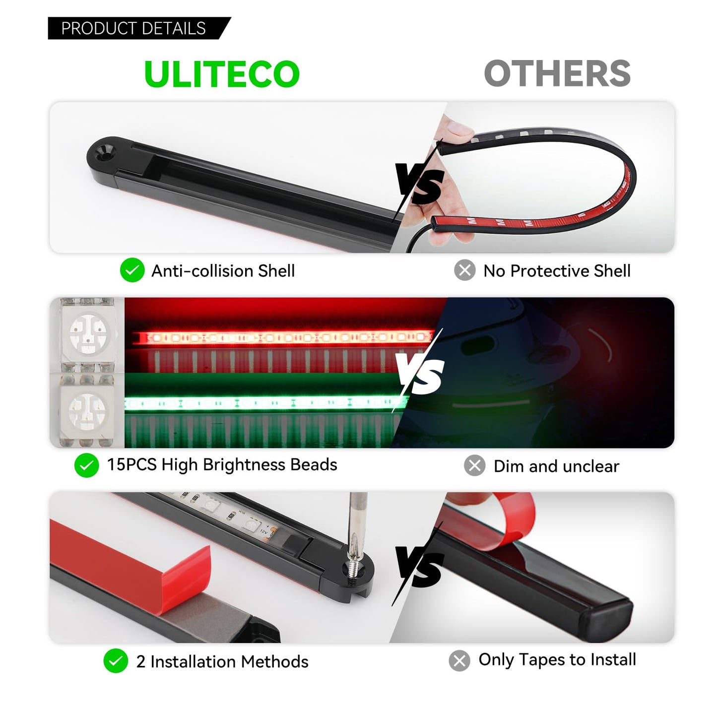 Uliteco Boats Navigation Lights  Navigation Lights For Boats Led  Waterproof Boat Red And Green Bow Lighting  Marine Fishing Lighting  Marine Nav Lights For Pontoon Bass Jon Jet Ski Kayak