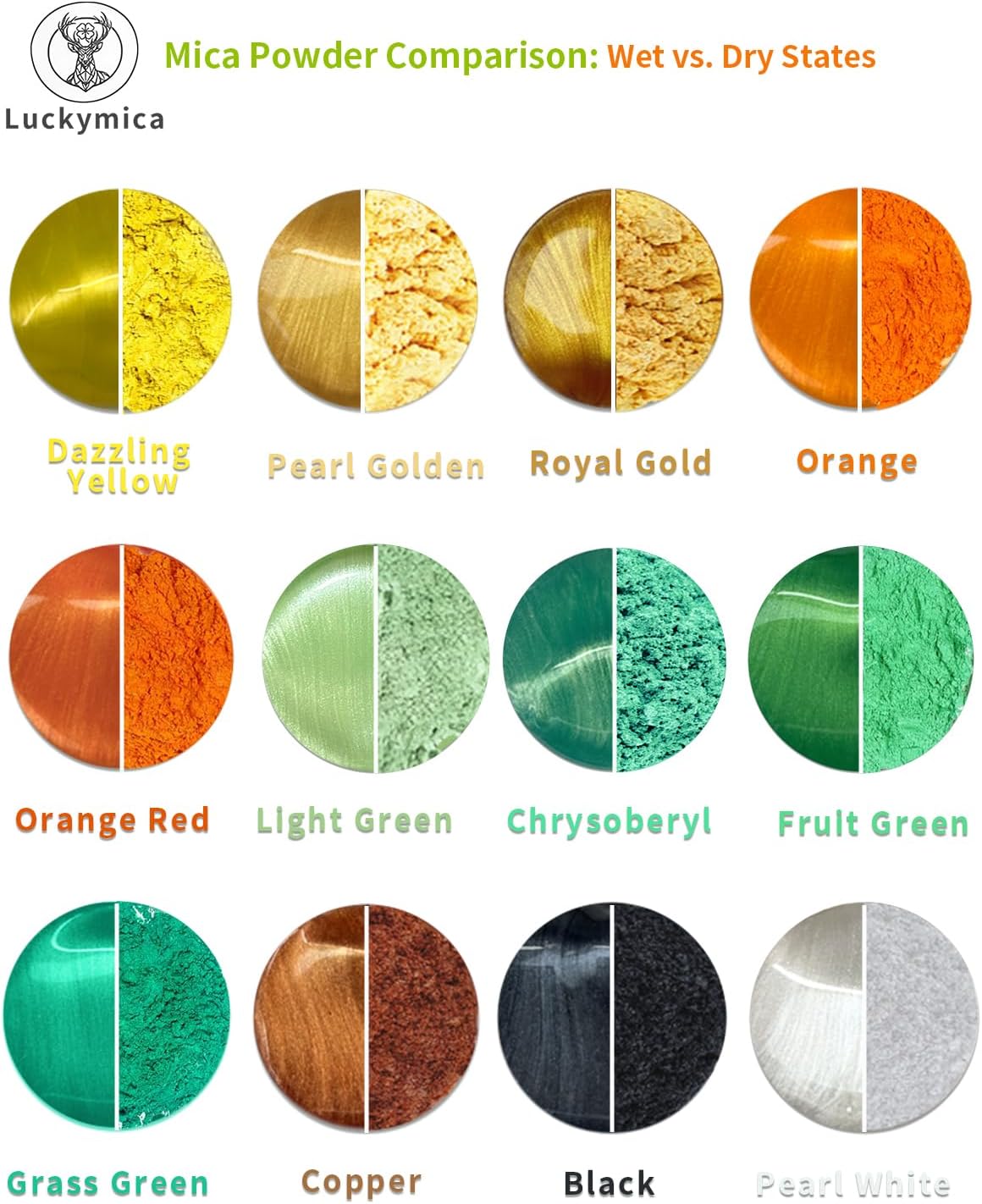 Mica Powder, 24 Colors Pearlescent Pigment Powder for Epoxy Resin, 240g Pearl Pigment Set for Soap Making, Bath Bomb, Candle Making, Art Crafts, Lip Gloss, Nail Polish, Dye